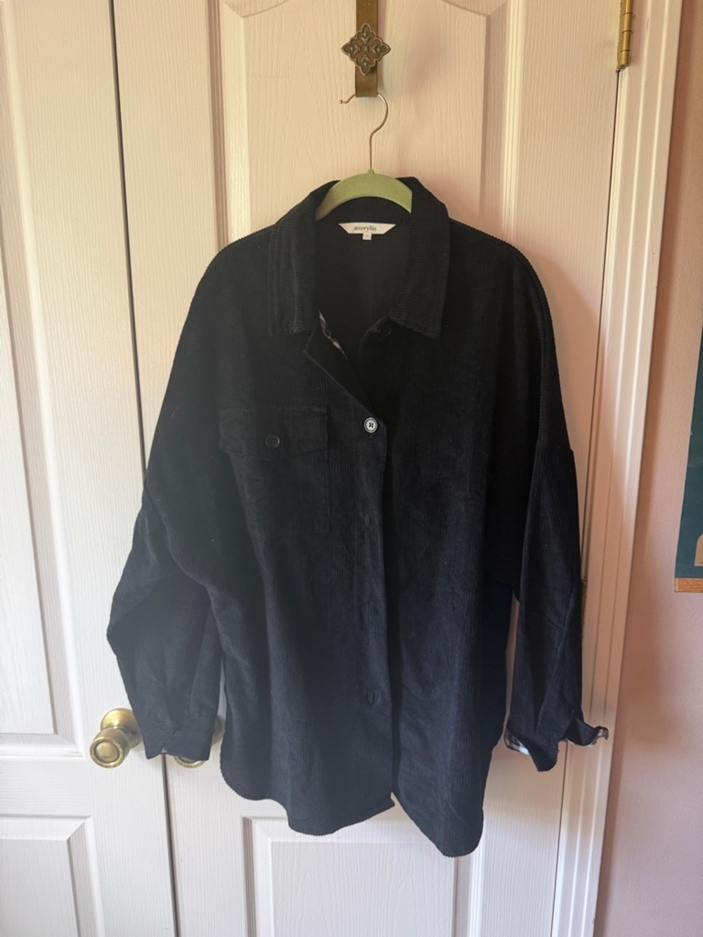Amaryllis Black Oversized Corduroy Shirt Jacket
